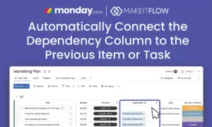 How to automatically connect the dependency column to the previous item or task using make.com